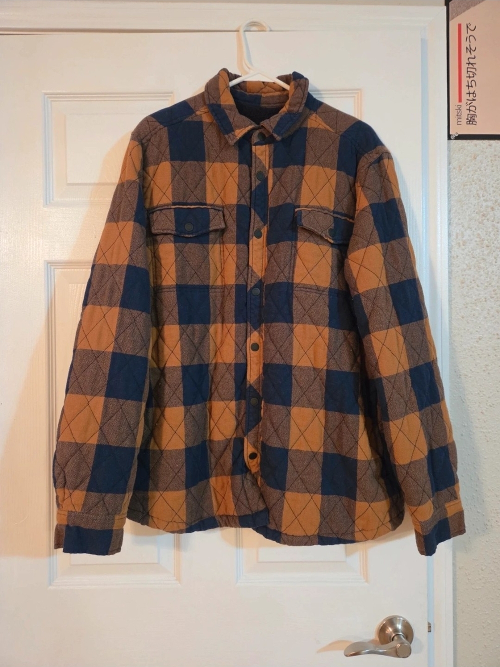 George Quilted Plaid Shirt Jacket - Navy & Brown